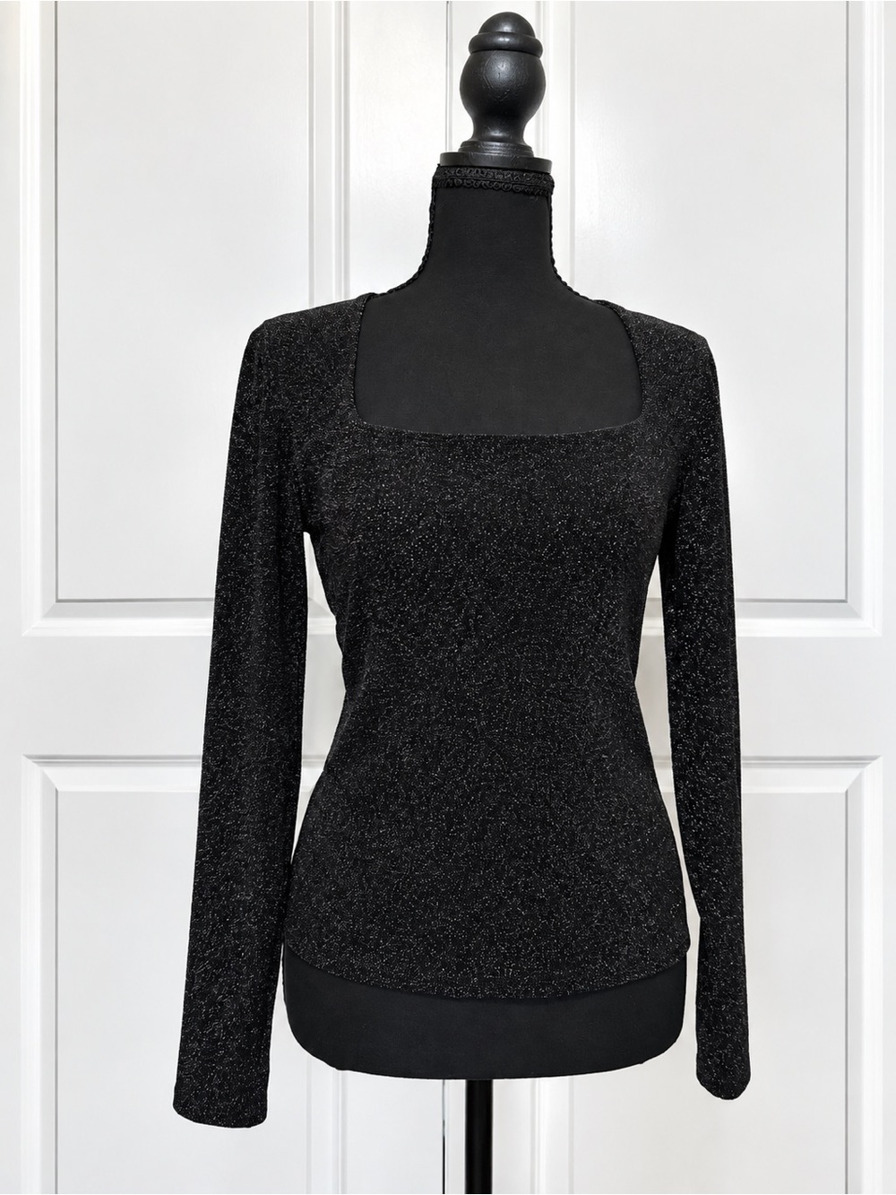H&M Black Sparkle Square Neck Long Sleeve Top